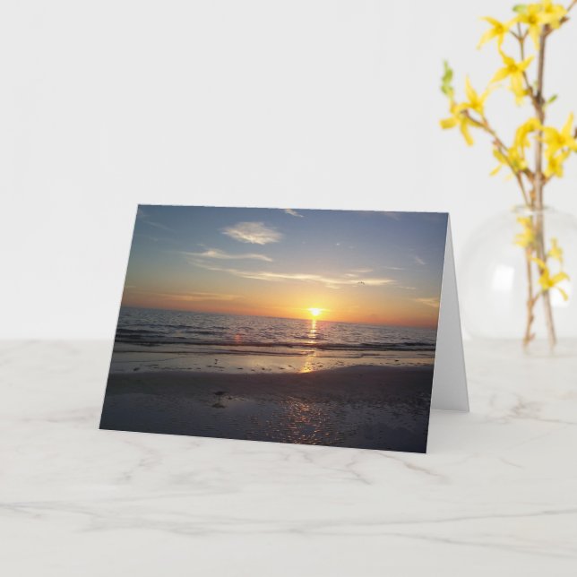 Carte de vœux de coucher de soleil sur la plage (Fleur jaune)