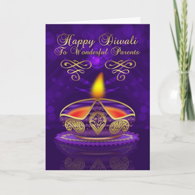 Carte de voeux de Diwali de parents avec la lampe (Devant)