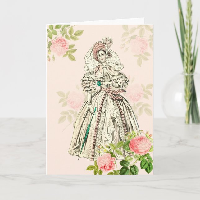 Carte de voeux de femme victorienne mode du XIXe s (Devant)