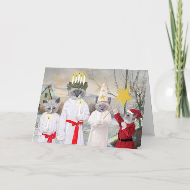 Carte de vœux de fête de Santa Lucia avec des chat (Devant)