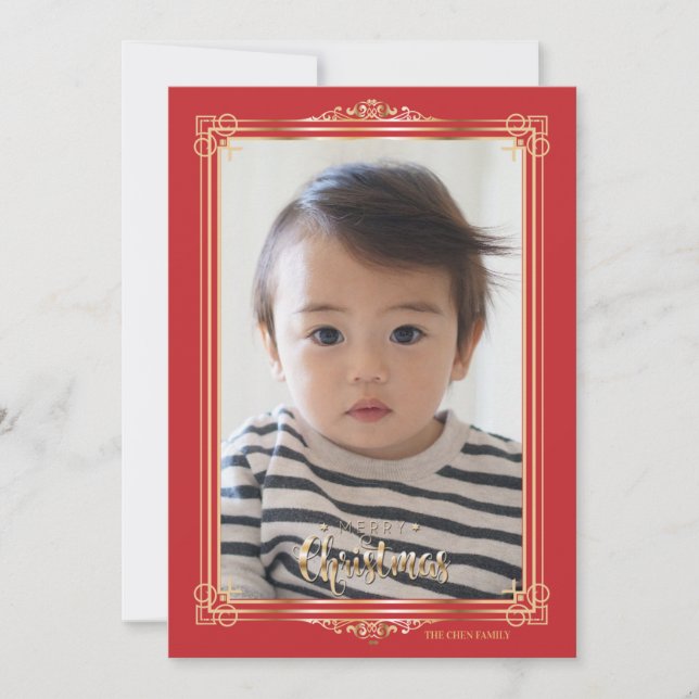Carte de vœux de fêtes avec photo en cadre doré (Devant)