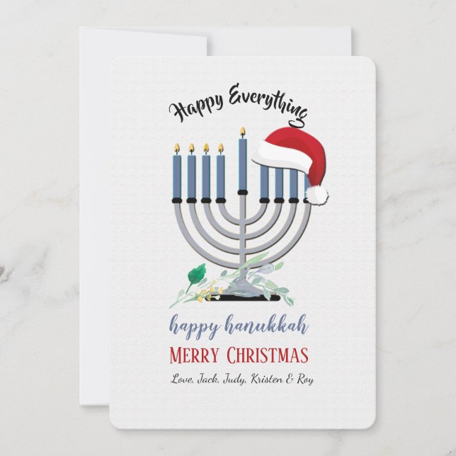 Carte de vœux de fêtes avec une menorah et un Père (Devant)
