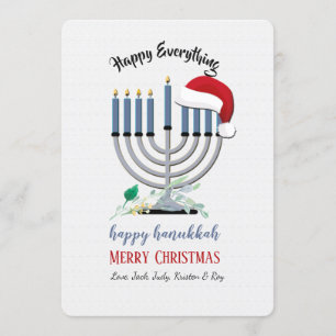 Carte de vœux de fêtes avec une menorah et un Père