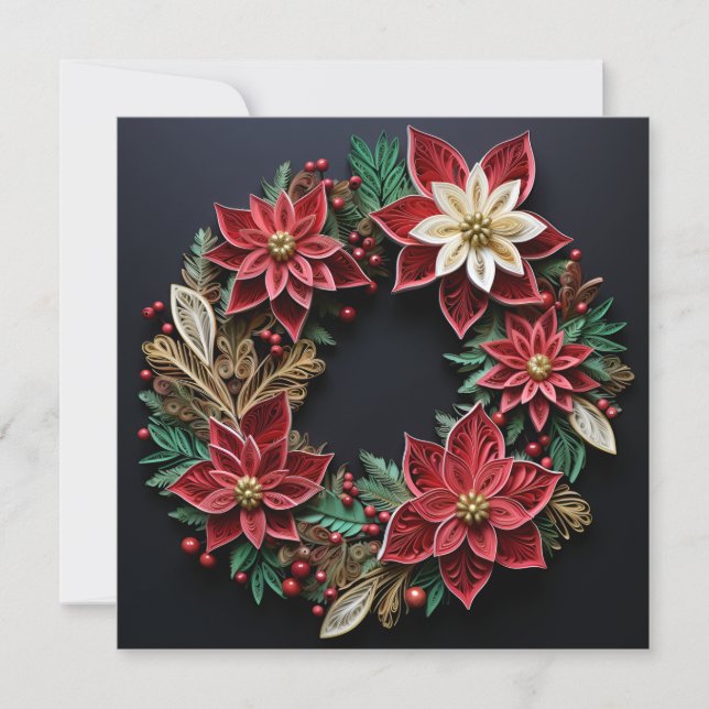 carte de vœux de fêtes de couronne de Noël plume (Devant)