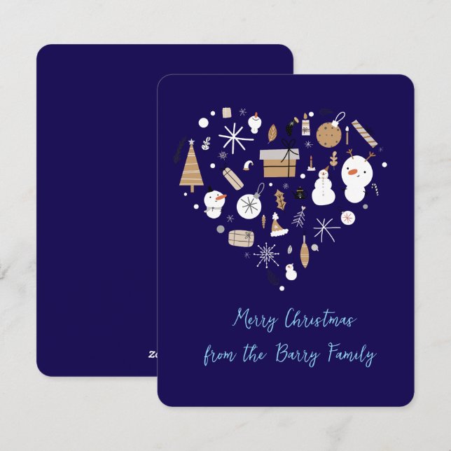 Carte de vœux de fêtes en bleu marine (Devant / Derrière)