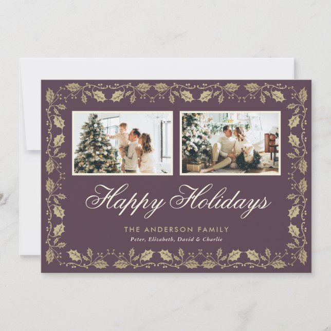 Carte de vœux de fêtes joyeuses de famille Purple  (Devant)