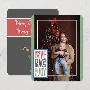 Carte de vœux de fêtes Love Peace & Joy (ajoutez v