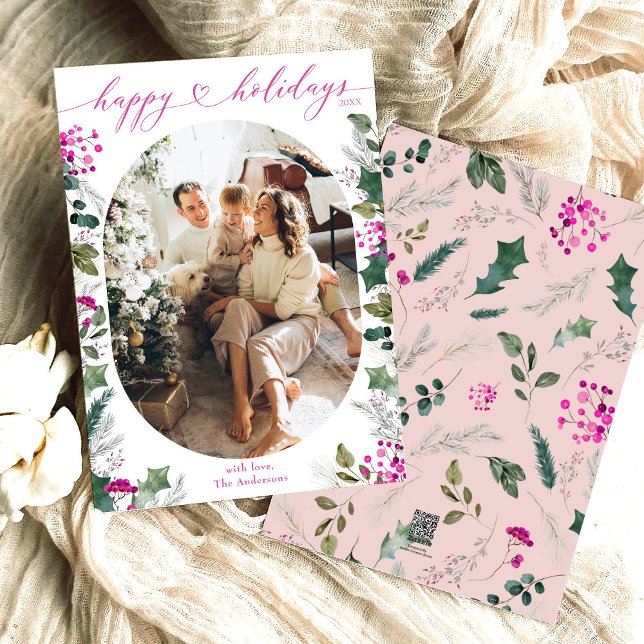 Carte de vœux de fêtes Minimal & Rose 1 Famille Ph (Créateur téléchargé)