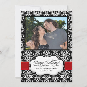 Carte de vœux de fêtes Rouge Damassé Noir Blanc