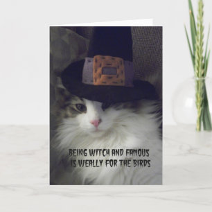 Carte de voeux de Halloween de sorcière de chat
