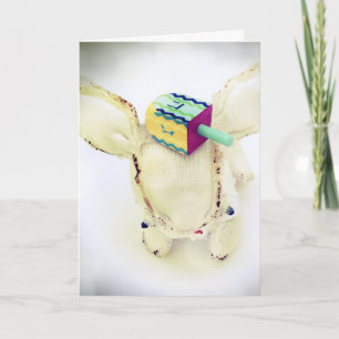 Carte de voeux de Hanoukka avec Aldo et un dreidel