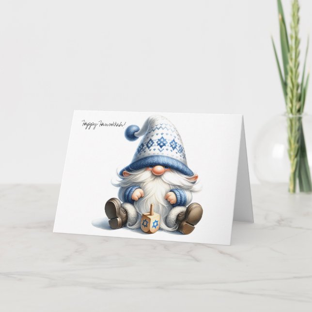 Carte de vœux de Hanukkah avec un gnome juif et un (Devant)