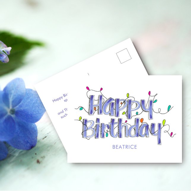 Carte de vœux de joyeux anniversaire bleu poussiér (Happy Birthday Dusty Blue Post Card)