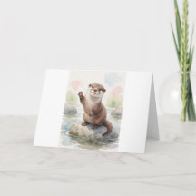 Carte de vœux de la loutre faisant signe depuis le