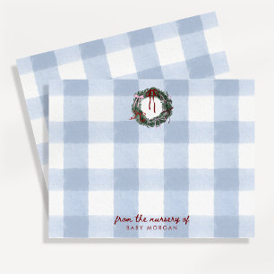 Carte de vœux de la nurserie bleu gingham