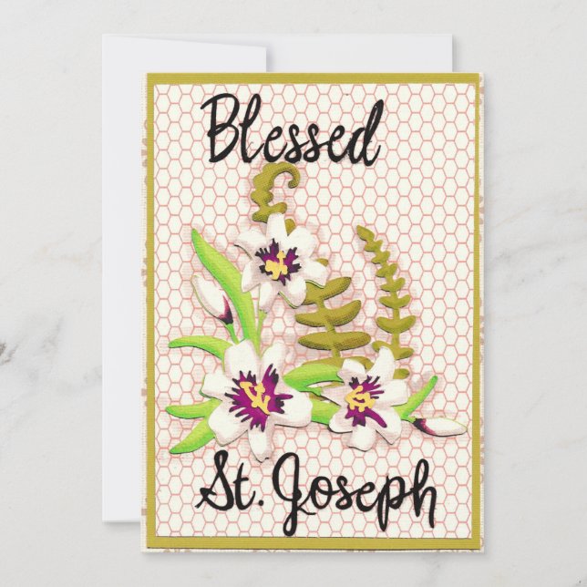 Carte de vœux de la Saint-Joseph bénie avec un lys (Devant)