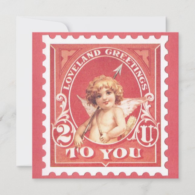 Carte de vœux de la Saint-Valentin Cupidon Timbre  (Devant)
