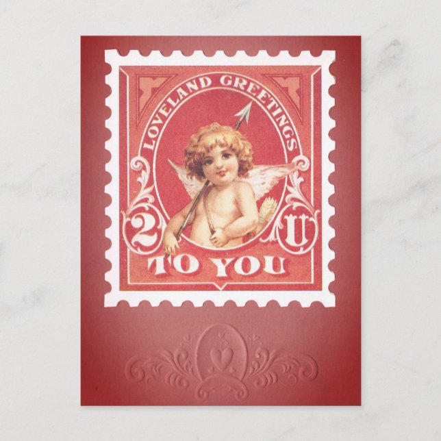 Carte de vœux de la Saint-Valentin Cupidon Timbre  (Devant)