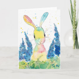 Carte de voeux de lapin de delphinium d'art de