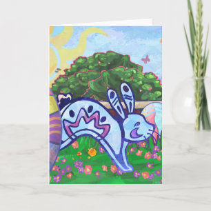 Carte de voeux de lapin de Pâques jardin