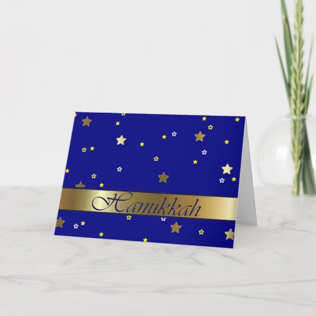 Carte de voeux de l'Hanoukka Golden Blue Stars (Devant)