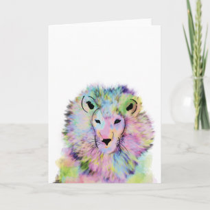Carte de voeux de Lion à l'aquarelle mignonne