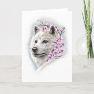 Carte de voeux de loup de fleurs de cerisier