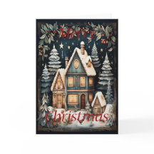 Carte de voeux de Maisons et Arbres Neige Noël