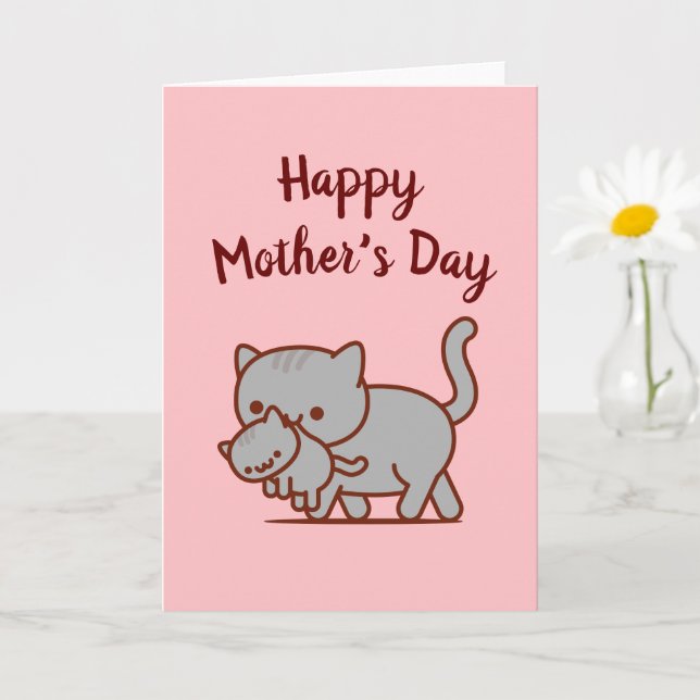 Carte de voeux de maman chatte : Bonne fête des mè (Petite plante)