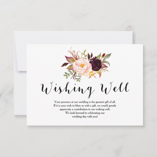 Carte de voeux de mariage Floral Bourgogne pour vo (Devant)