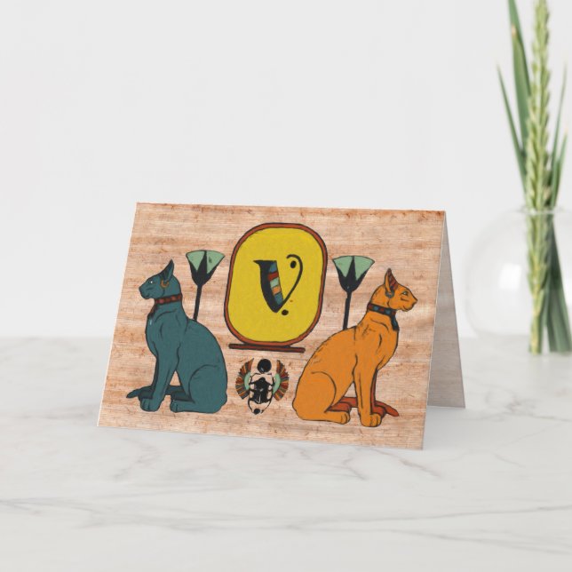 Carte de voeux de monogramme de cartouche de chat (Devant)