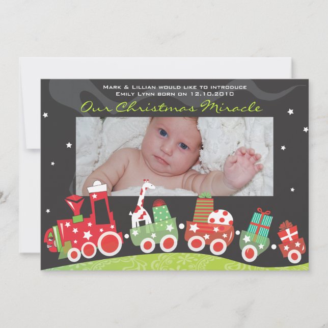 Carte de vœux de naissance Train de Noël Bébé Anno (Devant)
