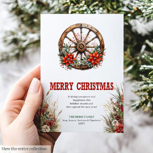 Carte de vœux de Noël à imprimé roue de chariot