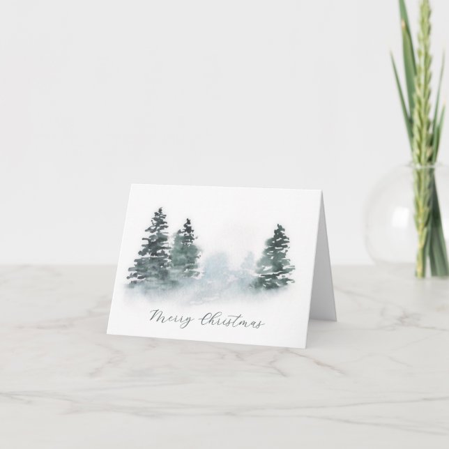 Carte de vœux de Noël à l'aquarelle Evergreens (Devant)
