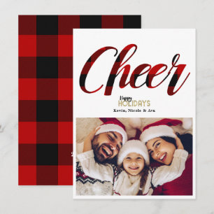 Carte de vœux de Noël à motif carreauté rouge CHEE