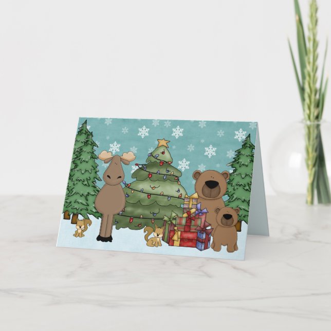 Carte de voeux de Noël animal boisé mignon (Devant)
