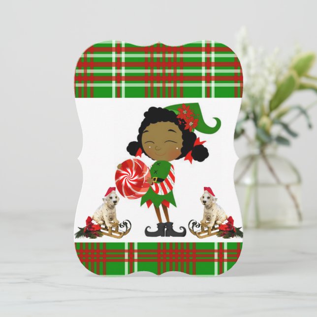 Carte de voeux de Noël Appartement, Elfe Africain (Debout devant)