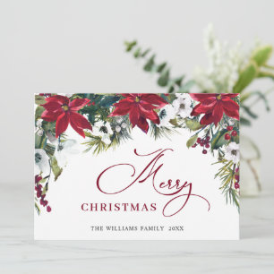 Carte de vœux de Noël au gui et poinsettia élégant