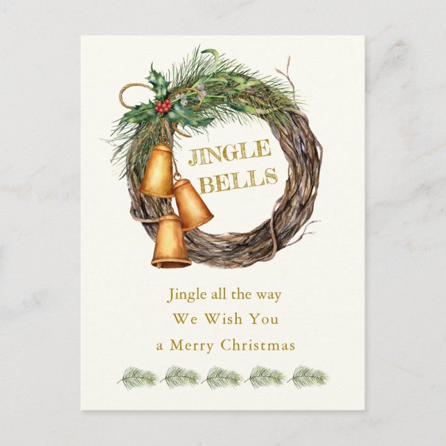 Carte de vœux de Noël au pin houx Jingle Bells (Devant)
