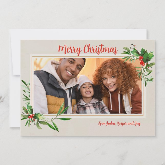 Carte de vœux de Noël avec cadre en houx (Devant)