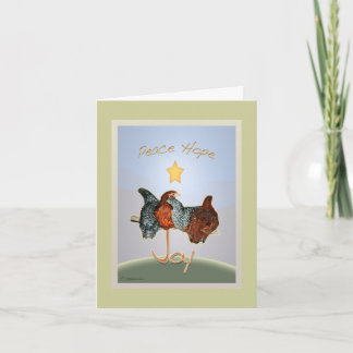 Carte de vœux de Noël avec des poules de jardin