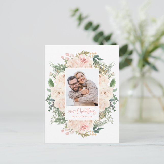 Carte de vœux de Noël avec fleurs et verdure  (Debout devant)