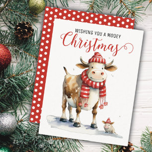 Carte de vœux de Noël avec jeu de mots sur la vach