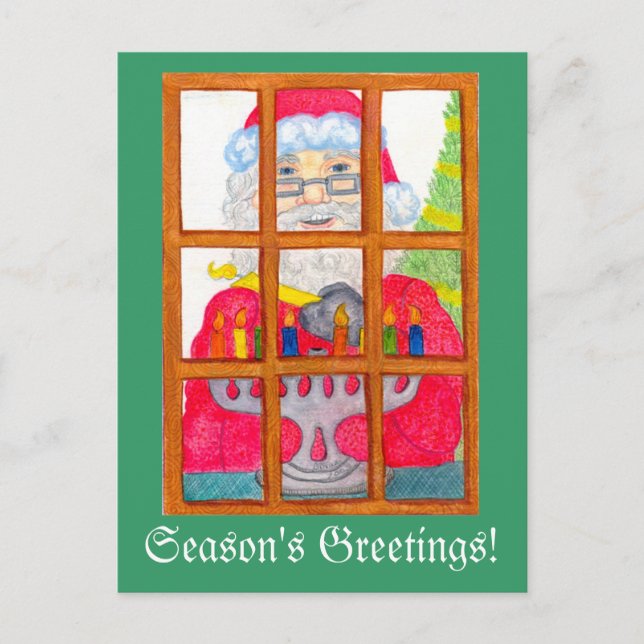Carte de vœux de Noël avec le Père Noël allumant l (Devant)
