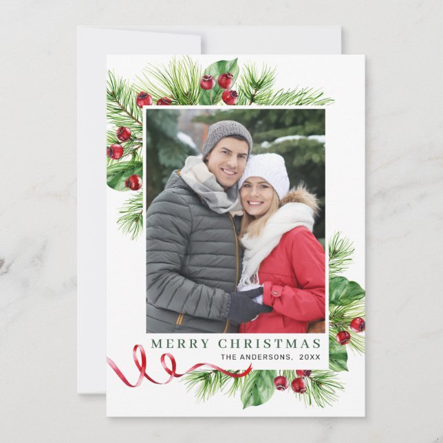 Carte de vœux de Noël avec photo de houx festif 2 (Devant)