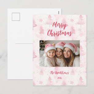 Carte de vœux de Noël avec pins de Noël roses