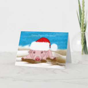 Carte de voeux de Noël avec porc dans le Casquette