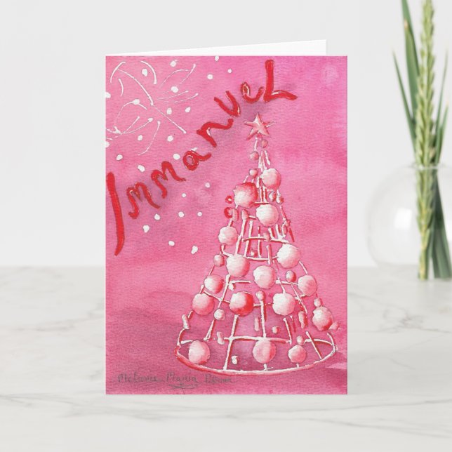 Carte de vœux de Noël avec sapin rose chrétien (Devant)
