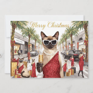 Carte de vœux de Noël avec un chat siamois de Cali