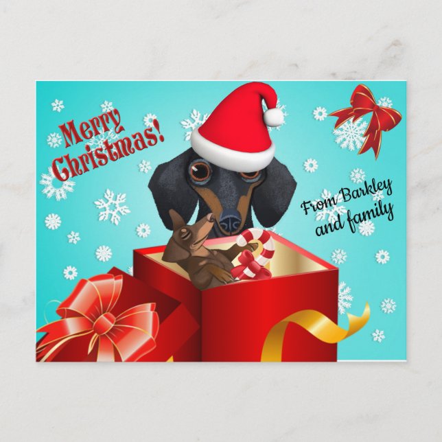 Carte de vœux de Noël avec un dachshund mignon (Devant)